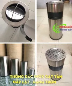 Thùng rác inox gạt tàn nắp lật dạng tròn