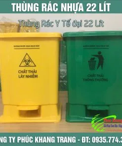 Thùng rác y tế trung loại 22 lít bằng nhựa có chân đạp